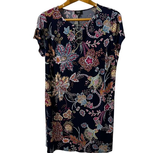 MSK Navy‎ Floral Print Short Sleeve Tunic Shift Dress 3X - Picture 3 of 9
